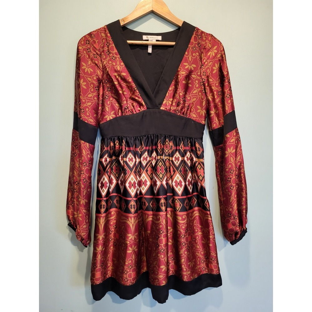 BCBG Generation Black Rust Satin Babydoll Dress Sz 4